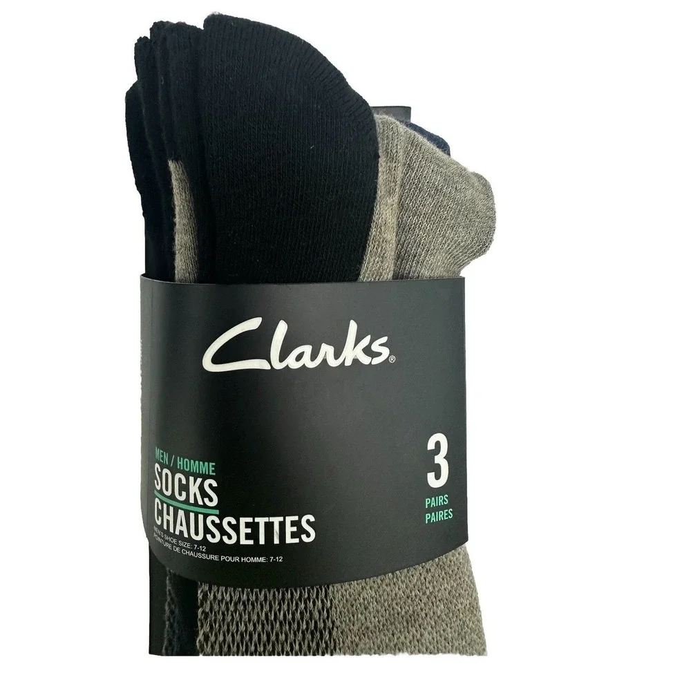 Clarks Men's Half Cushion Air‎ Channel Arch Support Socks 3 Pack, Crew Size L